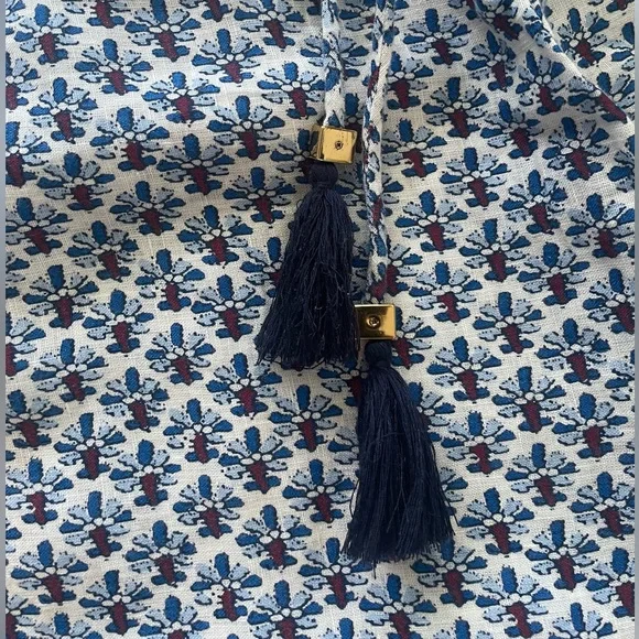 Tory Burch Linen Straight Leg Pull On Drawstring Tassel Pant Blue
Floral Size M - Picture 6 of 9